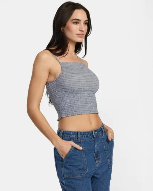 Rvca Houndstooth Revival Cropped Tank Top Blue Grey Women Tops