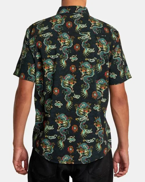 Rvca Neon Dragon Short Sleeve Shirt Black Men Shirts and Flannels