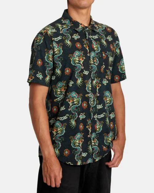 Rvca Neon Dragon Short Sleeve Shirt Black Men Shirts and Flannels