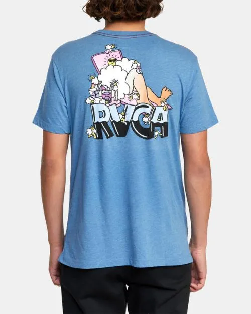 Rvca Pool Party Tee French Blue Men Short Sleeves