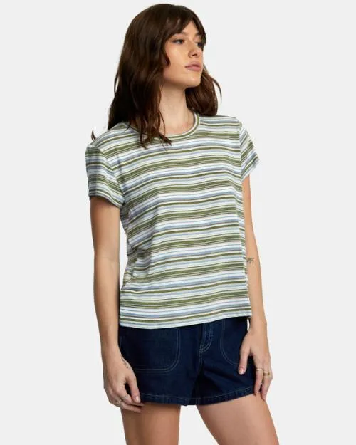 Rvca Recess 3 Crewneck Tee Sea Spray Women Tees and Tanks