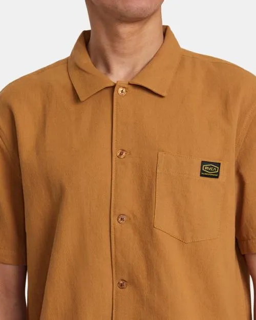 Rvca Recession Collection Day Shift Short Sleeve Shirt Camel Men Shirts and Flannels