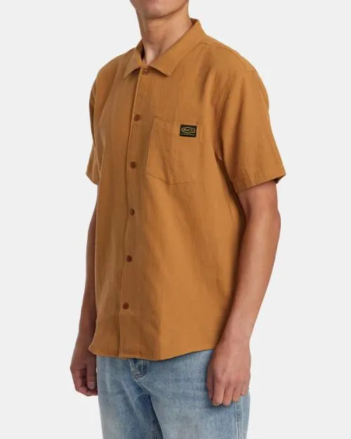 Rvca Recession Collection Day Shift Short Sleeve Shirt Camel Men Shirts and Flannels