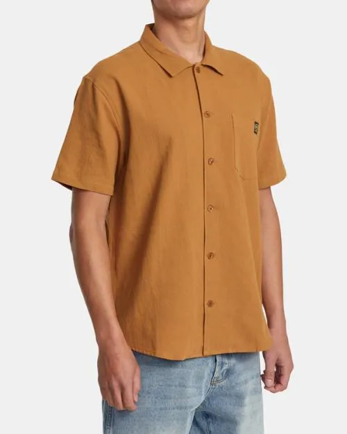 Rvca Recession Collection Day Shift Short Sleeve Shirt Camel Men Shirts and Flannels