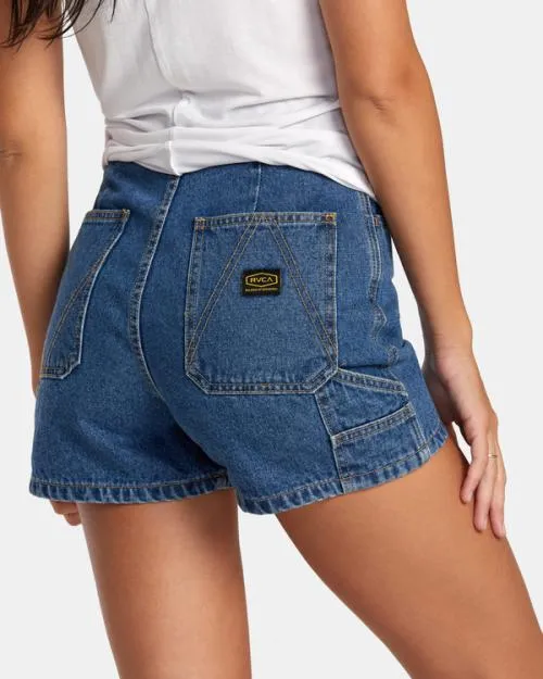 Rvca Recession Denim Shorts Blue Rinse Women Denim