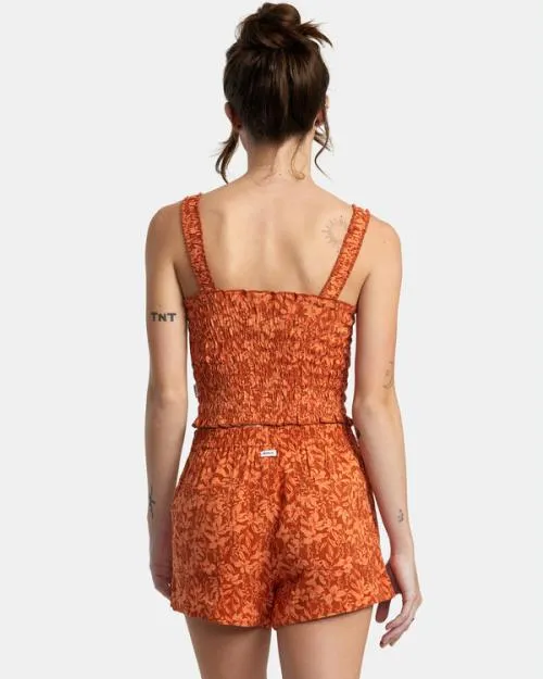 Rvca Sawyer Print Elastic Waist Shorts Sandlewood Women Shorts and Skirts