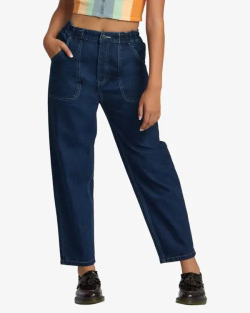 Rvca Scrunchie Denim Pants Dark Indigo Women Pants