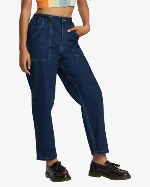 Rvca Scrunchie Denim Pants Dark Indigo Women Pants