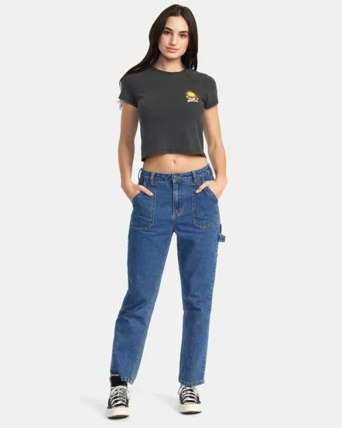 Rvca Sun Salute TShirt Washed Black Women Tees and Tanks