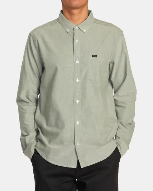 Rvca Thatll Do Stretch Long Sleeve Shirt College Green Men Shirts and Flannels