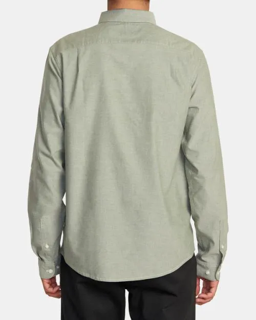 Rvca Thatll Do Stretch Long Sleeve Shirt College Green Men Shirts and Flannels