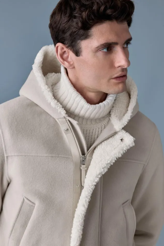Shearling Jackets Men Mackage ABRAHAM Heavy Double Face Wool Long Hooded Coat Trenchnatural Shearling Jackets Men Mackage ABRAHAM Heavy Double Face Wool Long Hooded Coat Trenchnatural