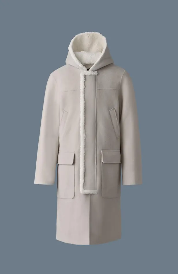 Shearling Jackets Men Mackage ABRAHAM Heavy Double Face Wool Long Hooded Coat Trenchnatural Shearling Jackets Men Mackage ABRAHAM Heavy Double Face Wool Long Hooded Coat Trenchnatural