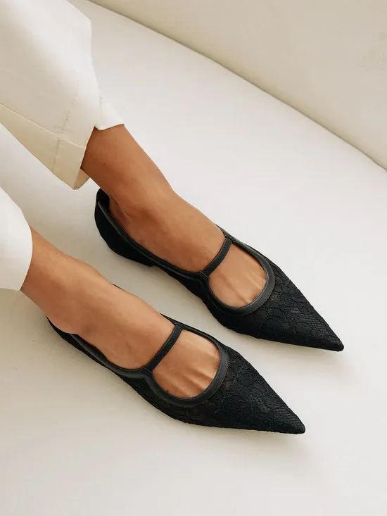 Shoes Fleur Lace Flat Black Lisa Says Gah Women