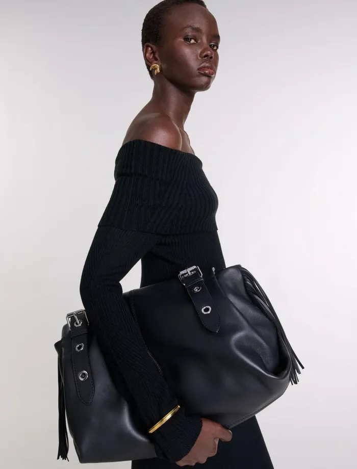 Shoulder Bags Women Maje Plain Leather Miss M Xl Bag Black