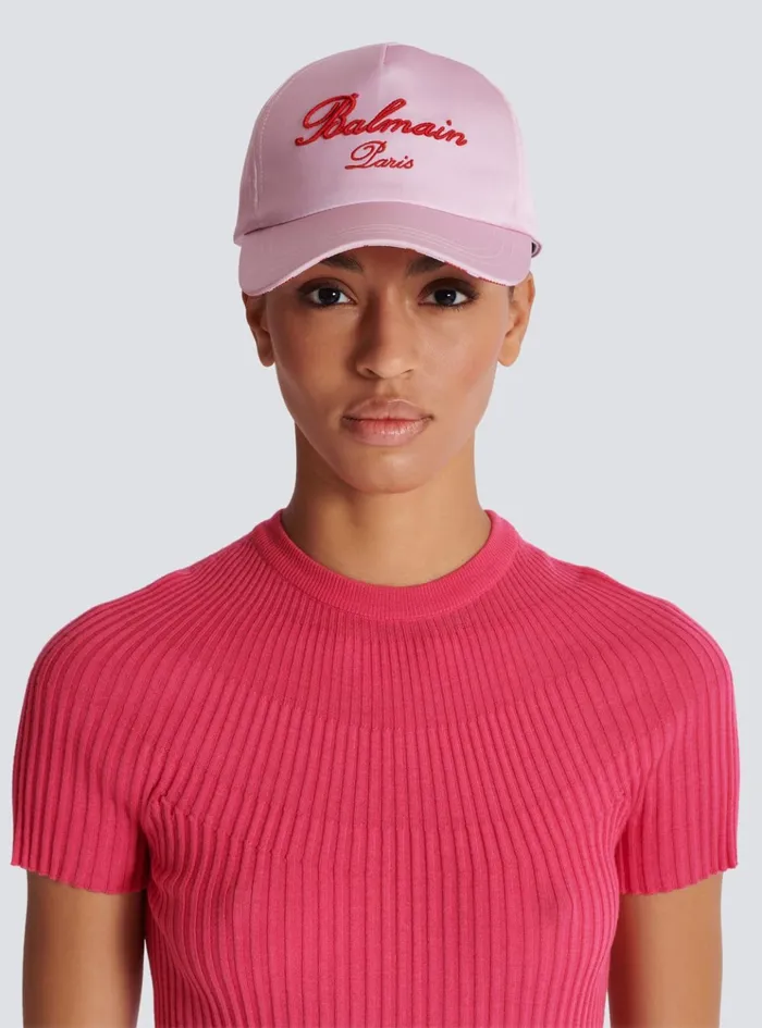 Signature Embroidered Cap Pink Women Balmain Hats And Caps
