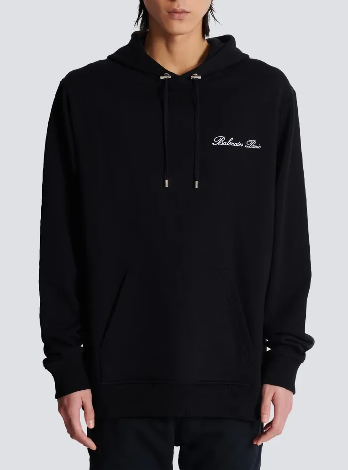 Signature Hoodie Black Men Balmain Sweatshirts