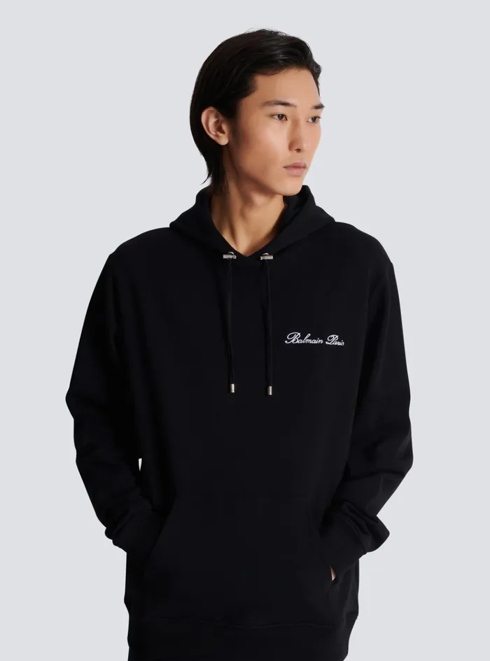 Signature Hoodie Black Men Balmain Sweatshirts
