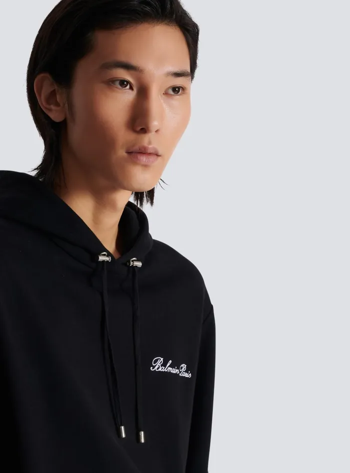 Signature Hoodie Black Men Balmain Sweatshirts