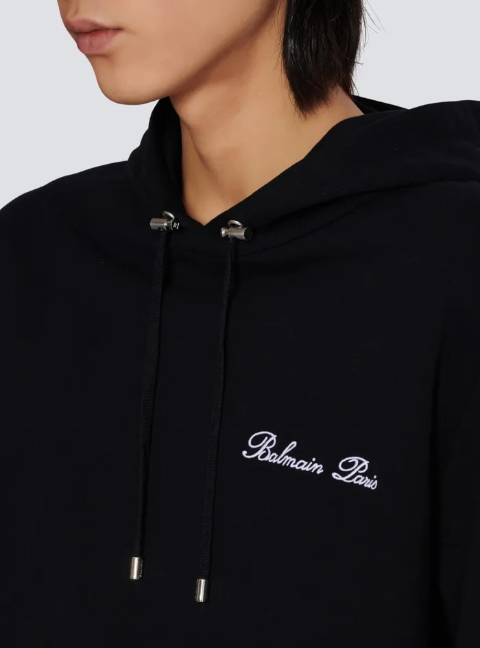 Signature Hoodie Black Men Balmain Sweatshirts