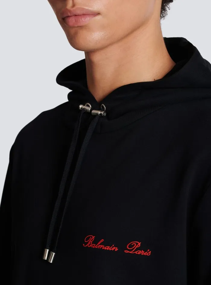 Signature Hoodie Black Men Balmain Sweatshirts