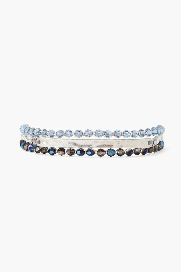 Silver Bar Triple Naked Wrap Bracelet Blue Crystal Mix Women Chan Luu Bracelets