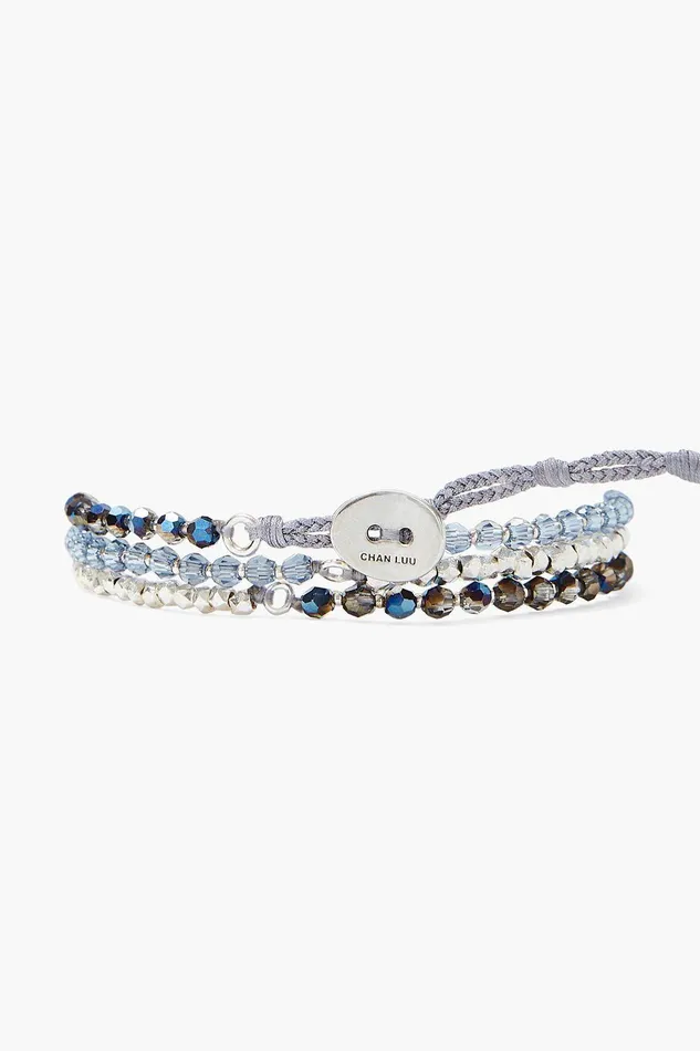 Silver Bar Triple Naked Wrap Bracelet Blue Crystal Mix Women Chan Luu Bracelets