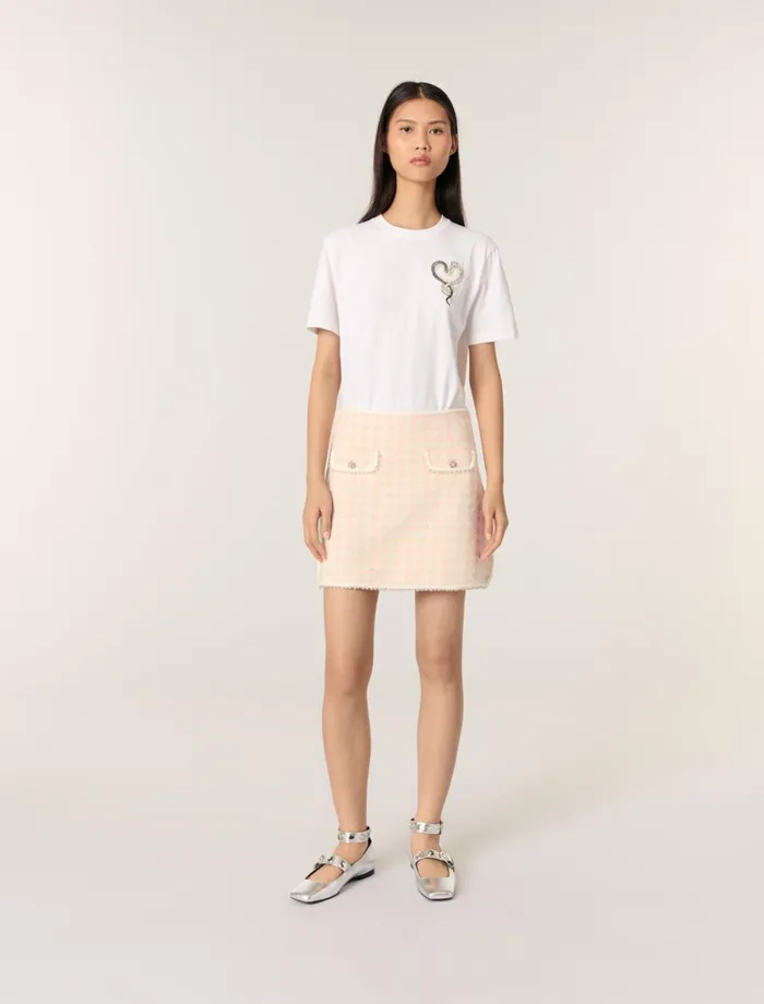 Skirts and Shorts Women Maje Short TweedEffect Knit Skirt Pinkecru