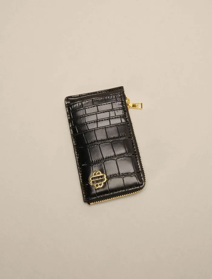 Small Leather Goods Women Maje LeatherCard Case Black