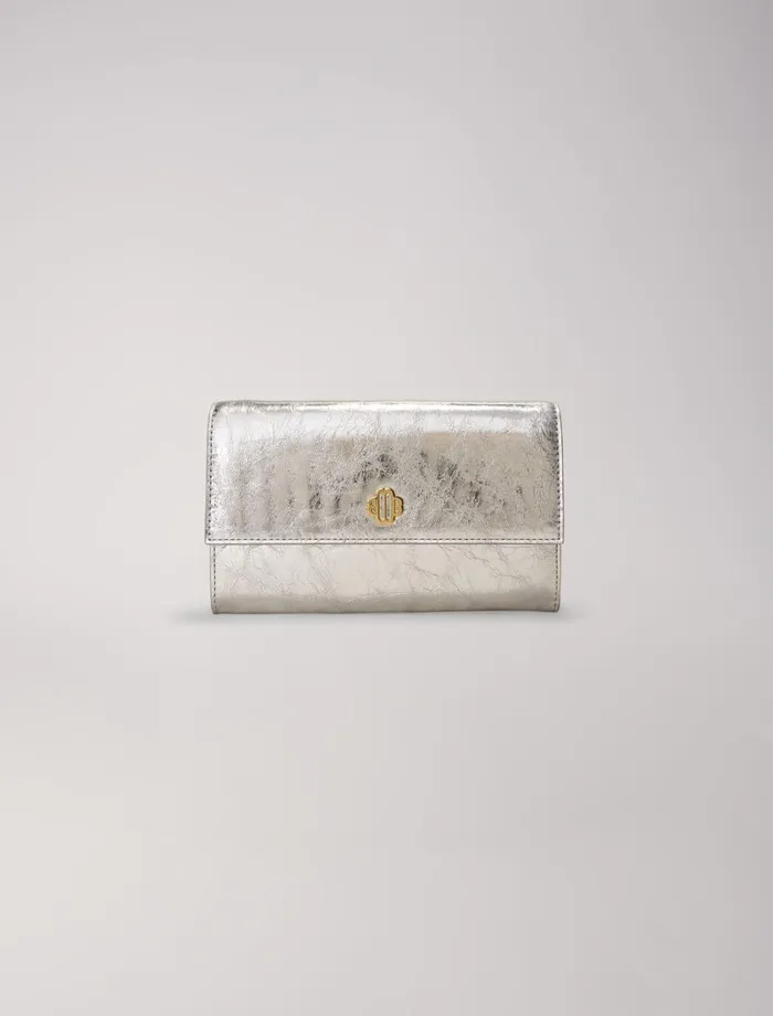 Small Leather Goods Women Maje Metallic Wallet Bag Silvery