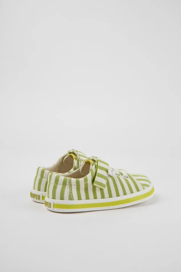 Sneakers Kids Camper Peu Rambla Green And White Striped Recycled Cotton Shoes