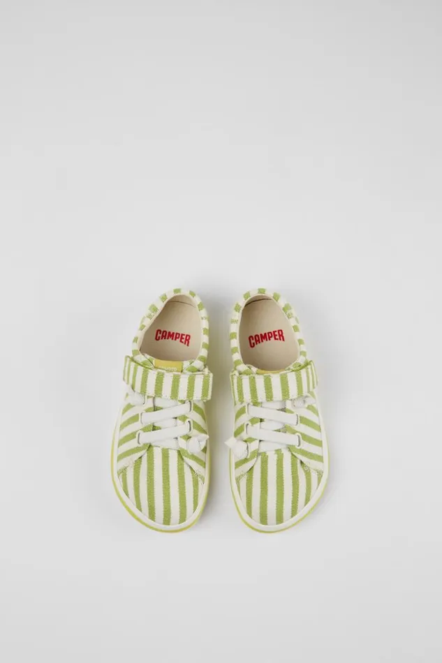 Sneakers Kids Camper Peu Rambla Green And White Striped Recycled Cotton Shoes