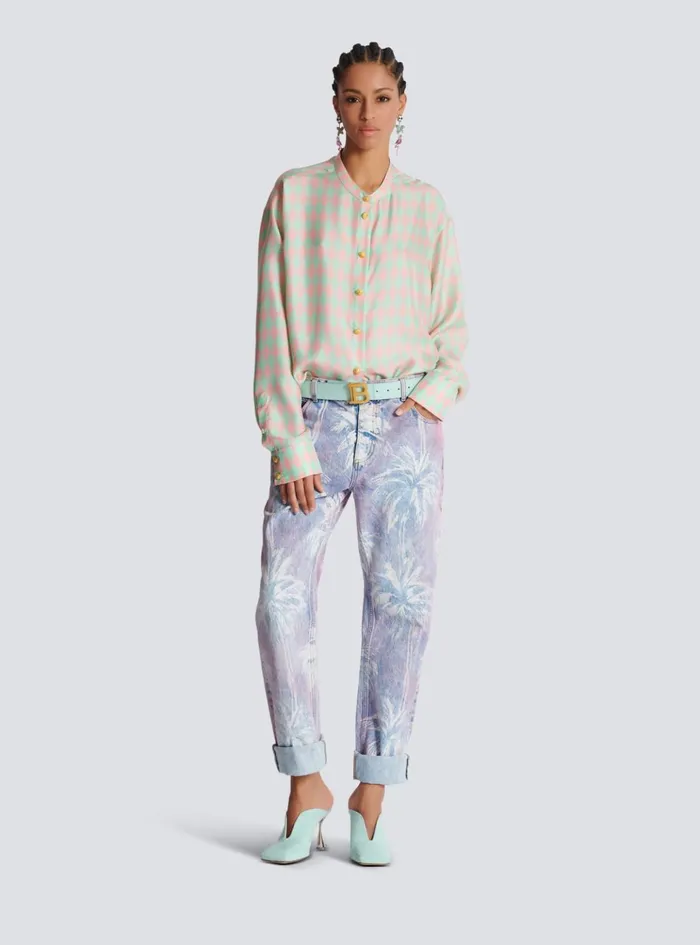 Standingcollar Shirt With Diamond Print Multicolor Women Balmain Tops And Shirts