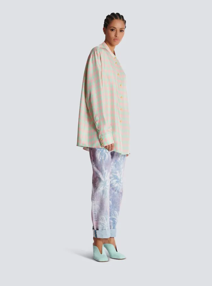 Standingcollar Shirt With Diamond Print Multicolor Women Balmain Tops And Shirts