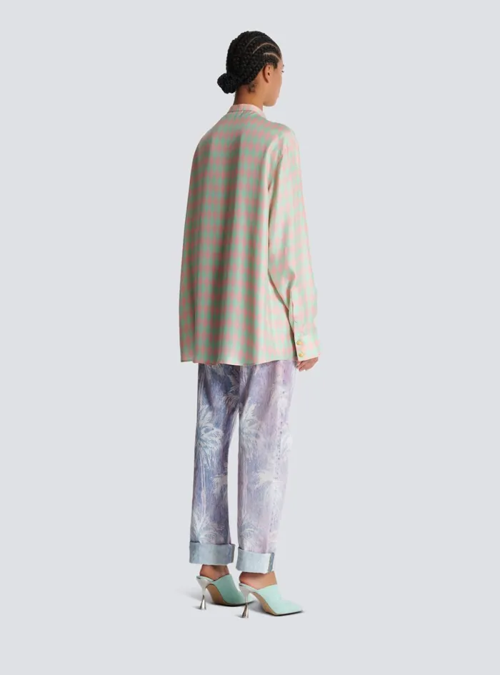 Standingcollar Shirt With Diamond Print Multicolor Women Balmain Tops And Shirts