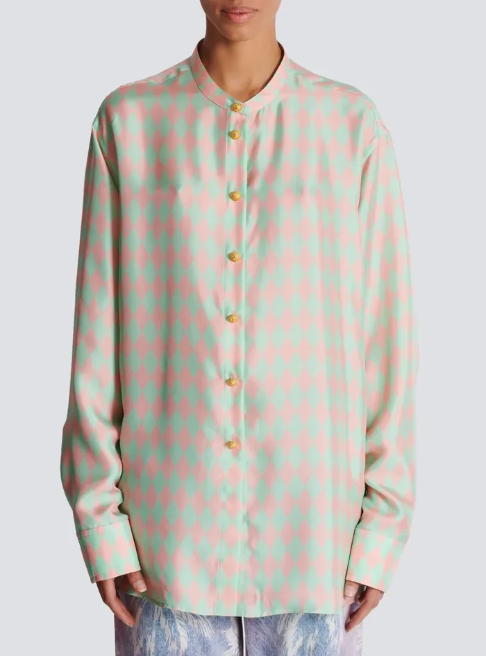 Standingcollar Shirt With Diamond Print Multicolor Women Balmain Tops And Shirts