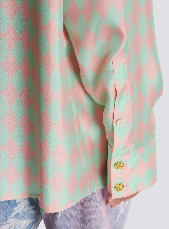 Standingcollar Shirt With Diamond Print Multicolor Women Balmain Tops And Shirts