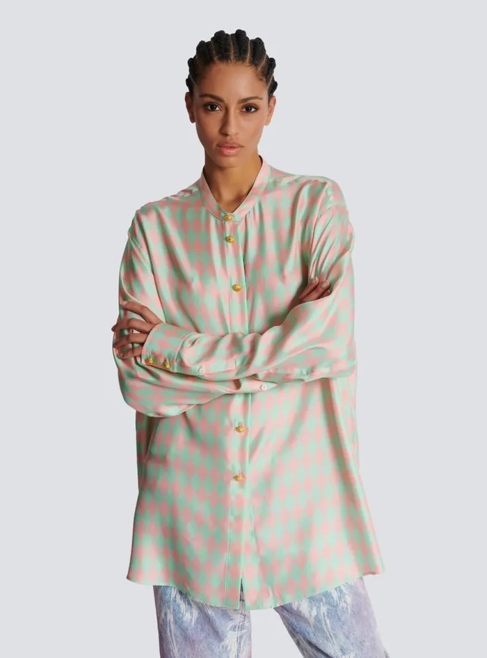 Standingcollar Shirt With Diamond Print Multicolor Women Balmain Tops And Shirts