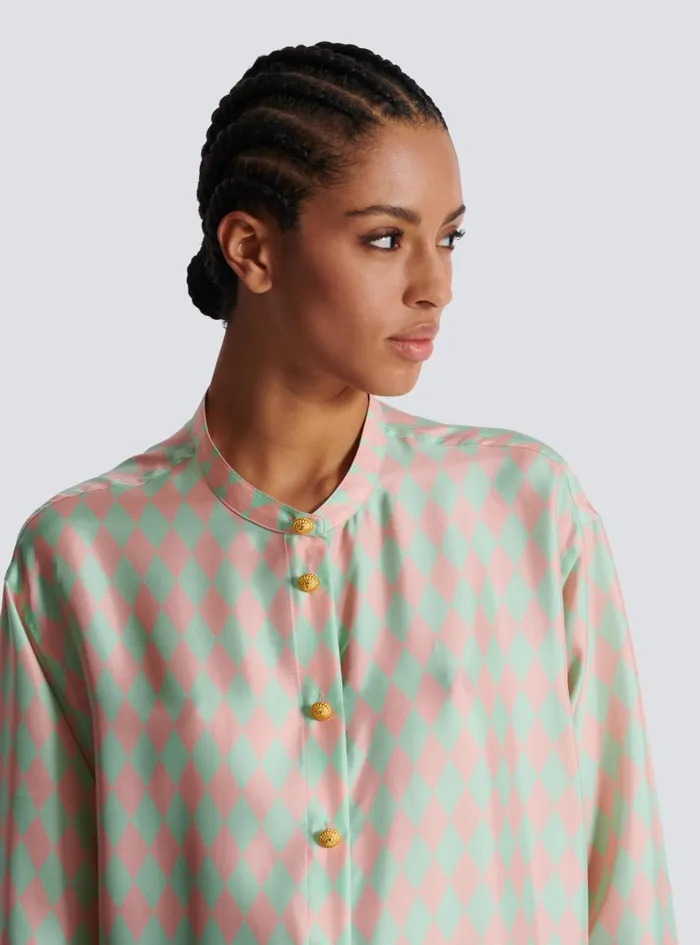 Standingcollar Shirt With Diamond Print Multicolor Women Balmain Tops And Shirts