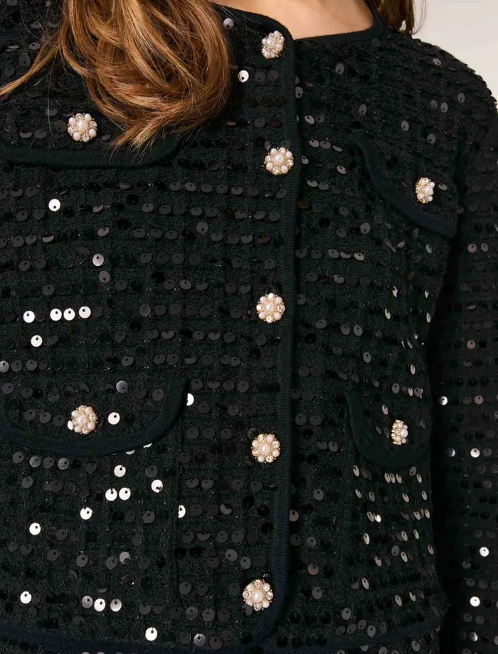 Sweaters and Cardigans Women Maje Sequin Cropped Cardigan Black