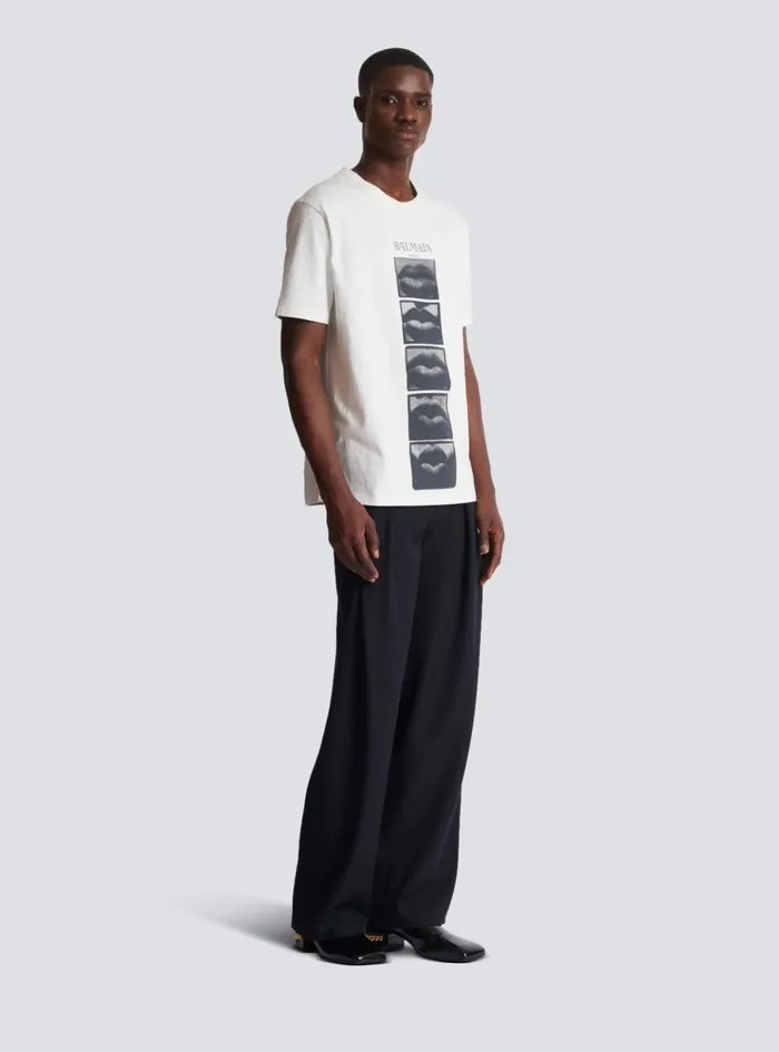 Tshirt With Vintage Lips Print White Men Balmain TShirts