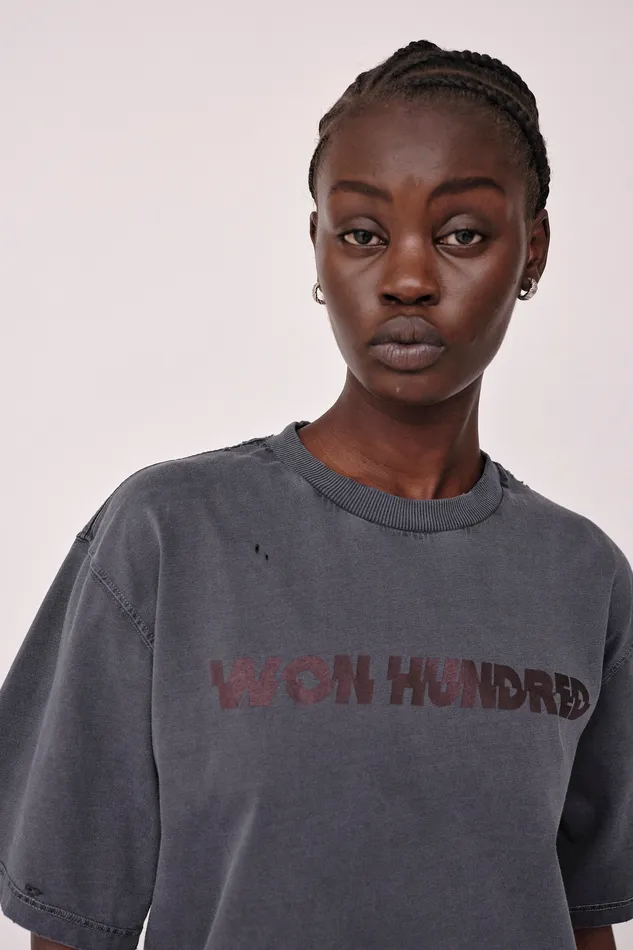 Tshirts and Tops Wonhundred Men LA STAGGERED 8211 Washed Black