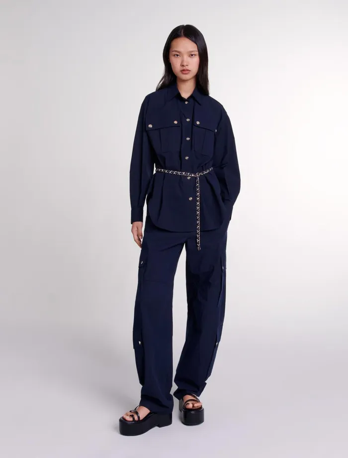 Tops and Shirts Women Maje Belted Long Shirt Navy