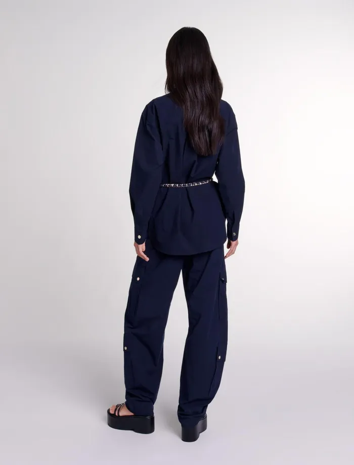 Tops and Shirts Women Maje Belted Long Shirt Navy