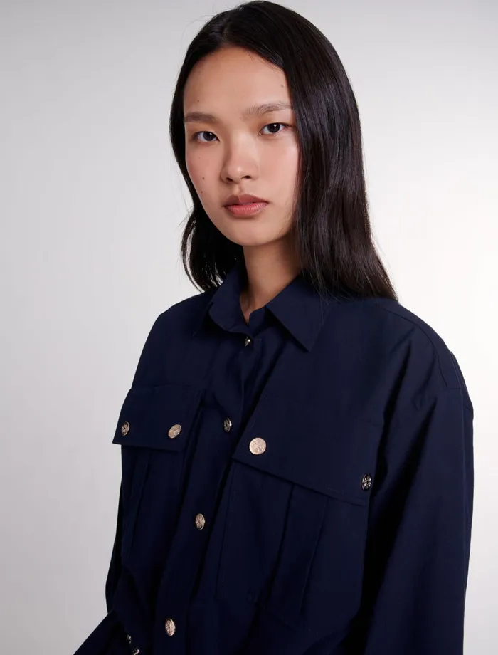 Tops and Shirts Women Maje Belted Long Shirt Navy
