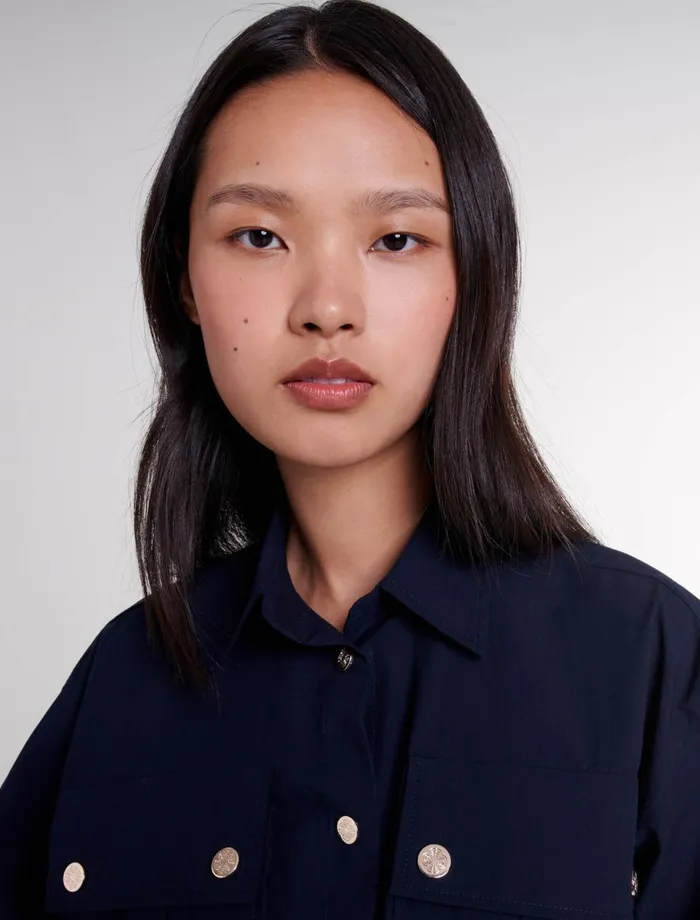 Tops and Shirts Women Maje Belted Long Shirt Navy