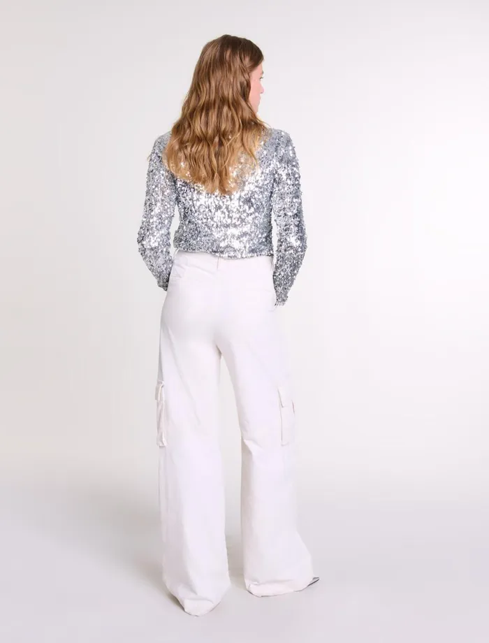 Tops and Shirts Women Maje LongSleeved Sequinned Top Silver