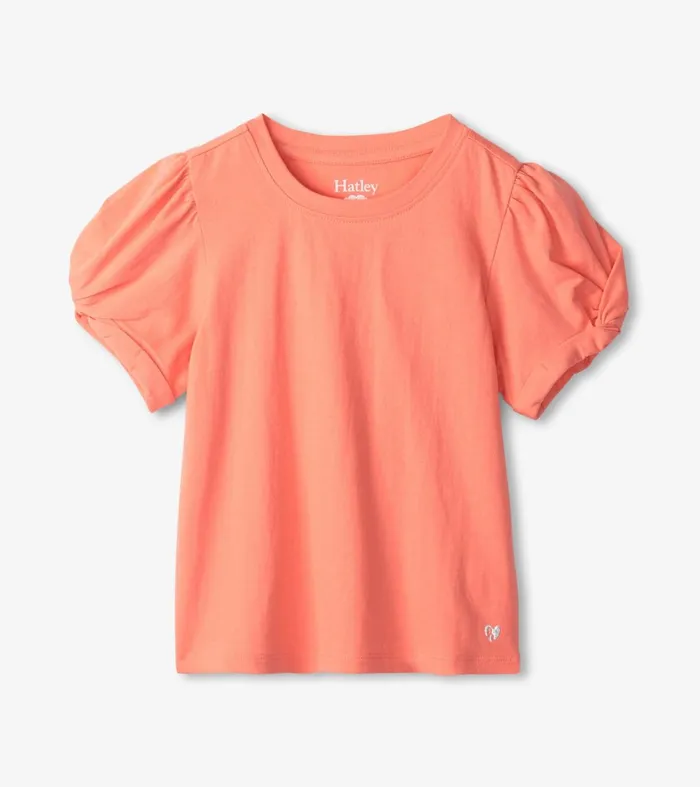 Tops Girls Hatley Girls Coral Twisted Sleeve Tee