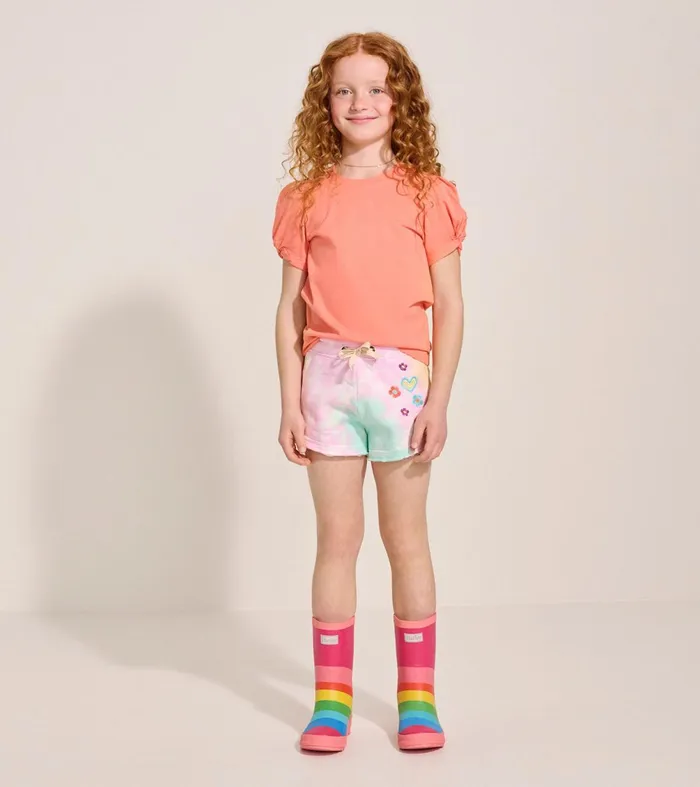 Tops Girls Hatley Girls Coral Twisted Sleeve Tee