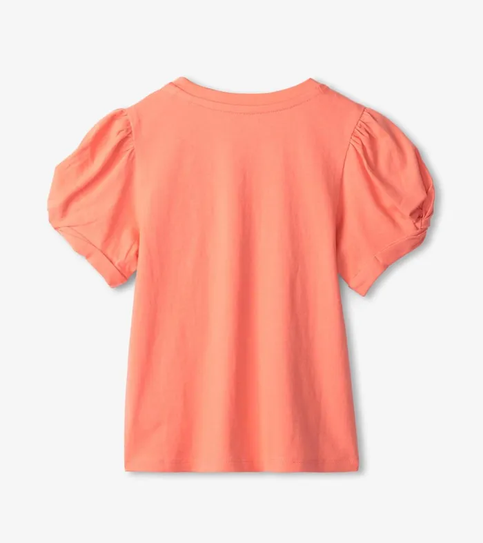 Tops Girls Hatley Girls Coral Twisted Sleeve Tee